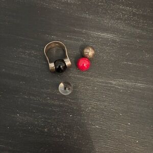 Silpada Discontinued Interchangeable Ring with Black Clear Silver & Red Beads